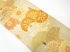 アンティーク　源氏車に捻じり花模様織り出し丸帯（材料）